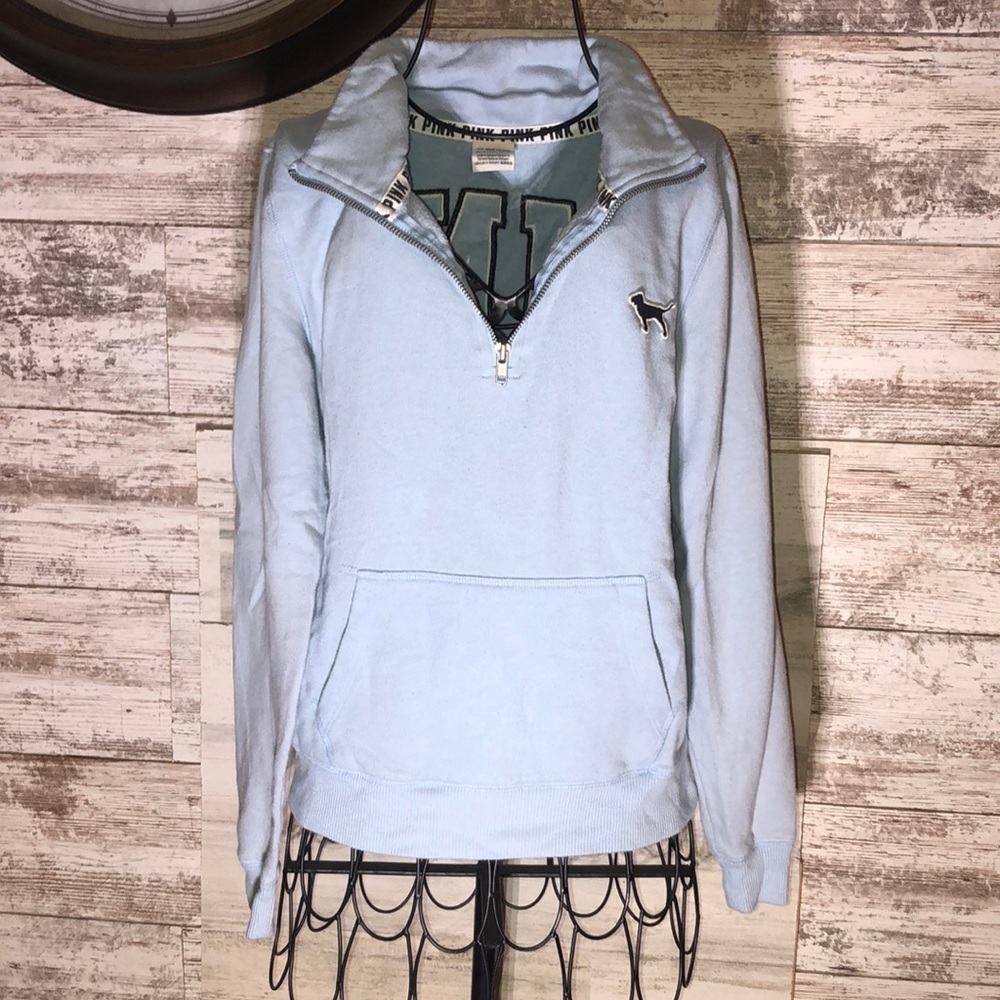Victoria’s Secret PINK sweatshirt quarter zip blue and black size XS pink vs top - Picture 2 of 7